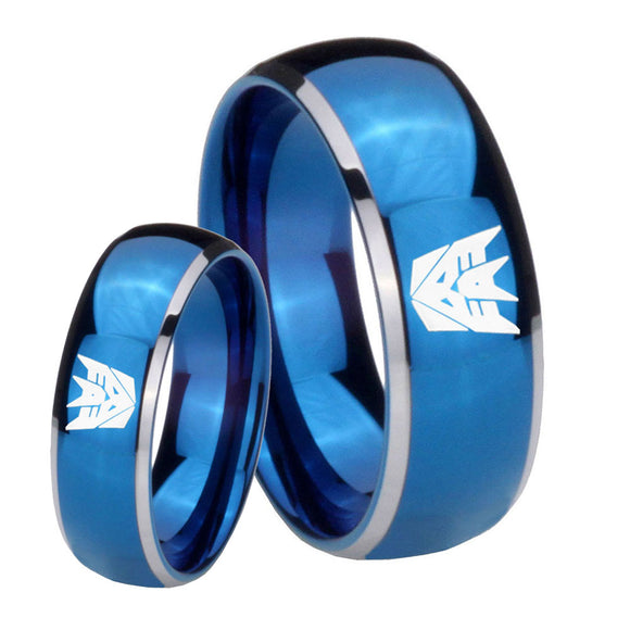 His Hers Decepticon Transformers Dome Blue 2 Tone Tungsten Men's Band Set