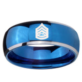 8mm Army Sergeant Major Dome Blue 2 Tone Tungsten Carbide Wedding Band Ring