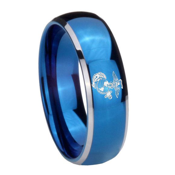 8mm Marine Dome Blue 2 Tone Tungsten Carbide Mens Engagement Ring