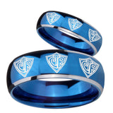 Bride and Groom Multiple CTR Dome Blue 2 Tone Tungsten Carbide Mens Ring Set