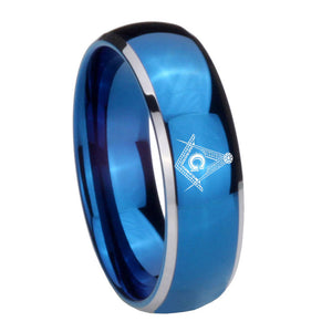 8mm Master Mason Dome Blue 2 Tone Tungsten Carbide Mens Engagement Band