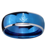 8mm Master Mason Dome Blue 2 Tone Tungsten Carbide Mens Engagement Band