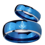 Bride and Groom Master Mason Dome Blue 2 Tone Tungsten Engagement Ring Set