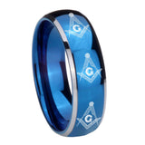 8mm Multiple Master Mason Masonic Dome Blue 2 Tone Tungsten Custom Mens Ring