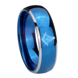 8mm Masonic Dome Blue 2 Tone Tungsten Carbide Mens Wedding Band