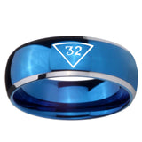 8mm Masonic 32 Triangle Freemason Dome Blue 2 Tone Tungsten Carbide Men's Engagement Band