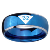 8mm Masonic 32 Triangle Design Freemason Dome Blue 2 Tone Tungsten Carbide Men's Engagement Band