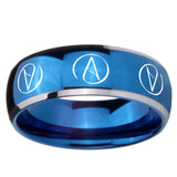 8mm Atheist Design Dome Blue 2 Tone Tungsten Carbide Mens Ring