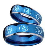 His Hers Atheist Design Dome Blue 2 Tone Tungsten Men's Ring Set