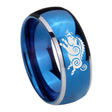 8mm Wild Boar Dome Blue 2 Tone Tungsten Carbide Mens Wedding Band