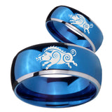 His Hers Wild Boar Dome Blue 2 Tone Tungsten Mens Engagement Band Set