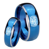 Bride and Groom Masonic 32 Degree Freemason Dome Blue 2 Tone Tungsten Carbide Promise Ring Set