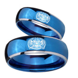 Bride and Groom Masonic 32 Degree Freemason Dome Blue 2 Tone Tungsten Carbide Promise Ring Set