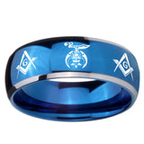 8mm Masonic Shriners Dome Blue 2 Tone Tungsten Carbide Mens Ring Engraved