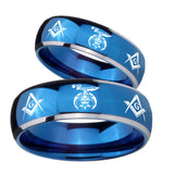 His Hers Masonic Shriners Dome Blue 2 Tone Tungsten Wedding Engraving Ring Set