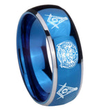 8mm Masonic 32 Design Dome Blue 2 Tone Tungsten Carbide Mens Ring