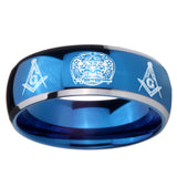 8mm Masonic 32 Design Dome Blue 2 Tone Tungsten Carbide Mens Ring