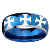 8mm Multiple Maltese Cross Dome Blue 2 Tone Tungsten Carbide Mens Wedding Ring
