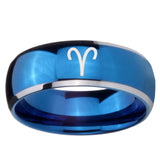 8mm Aries Zodiac Dome Blue 2 Tone Tungsten Carbide Men's Wedding Band