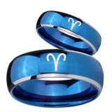 His Hers Aries Zodiac Dome Blue 2 Tone Tungsten Mens Anniversary Ring Set