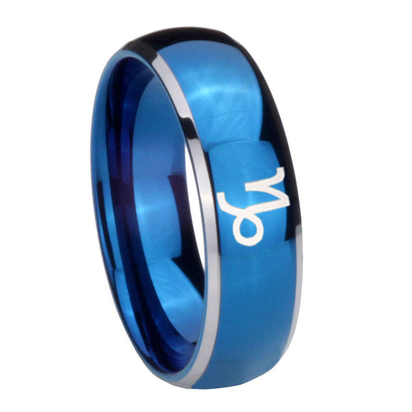 8mm Capricorn Zodiac Dome Blue 2 Tone Tungsten Carbide Men's Wedding Ring