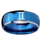 8mm Gemini Zodiac Dome Blue 2 Tone Tungsten Carbide Personalized Ring
