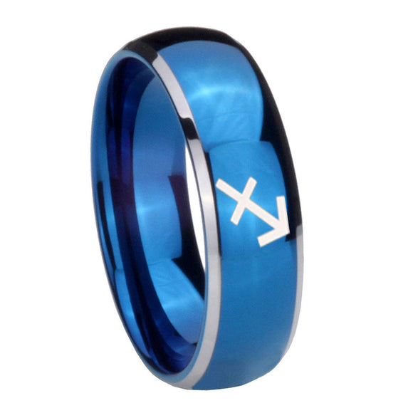 8mm Sagittarius Zodiac Dome Blue 2 Tone Tungsten Carbide Wedding Band Ring