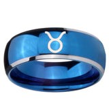 8mm Taurus Horoscope Dome Blue 2 Tone Tungsten Carbide Wedding Engagement Ring