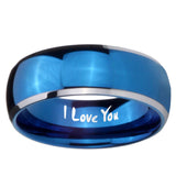 8mm I Love You Dome Blue 2 Tone Tungsten Carbide Men's Bands Ring