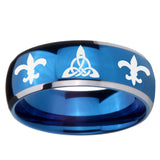 8mm Celtic Triangle Fleur De Lis Dome Blue 2 Tone Tungsten Mens Engagement Band