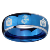 8mm Marine Army Sergeant Dome Blue 2 Tone Tungsten Carbide Anniversary Ring