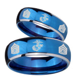 His Hers Marine Army Sergeant Dome Blue 2 Tone Tungsten Men's Engagement Band Set