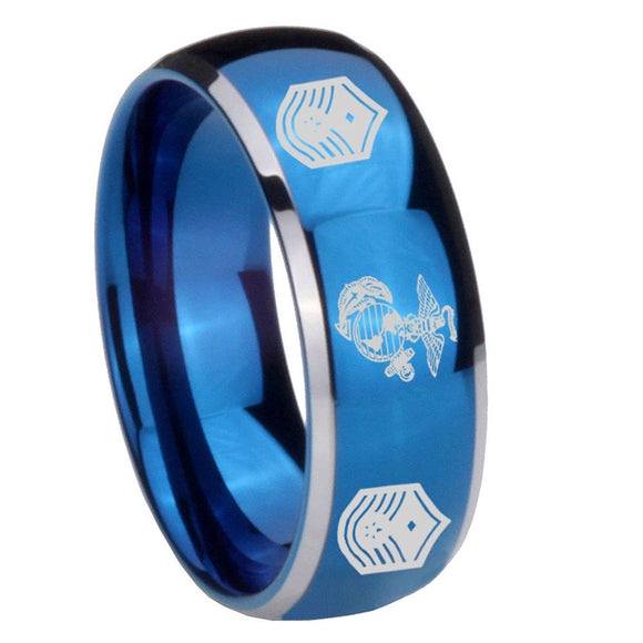 8mm Marine Chief Master Sergeant  Dome Blue 2 Tone Tungsten Carbide Men's Bands Ring
