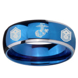 8mm Marine Chief Master Sergeant  Dome Blue 2 Tone Tungsten Carbide Men's Bands Ring