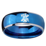 8mm Fireman Dome Blue 2 Tone Tungsten Carbide Mens Bands Ring