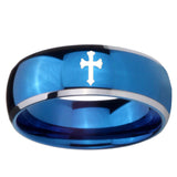 8mm Flat Christian Cross Dome Blue 2 Tone Tungsten Men's Engagement Ring