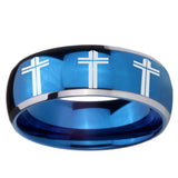 8mm Multiple Christian Cross Dome Blue 2 Tone Tungsten Men's Engagement Band