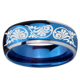 8mm Etched Tribal Pattern Dome Blue 2 Tone Tungsten Carbide Men's Band Ring