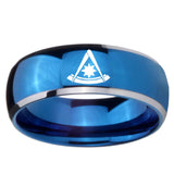 8mm Pester Master Masonic Dome Blue 2 Tone Tungsten Carbide Mens Bands Ring