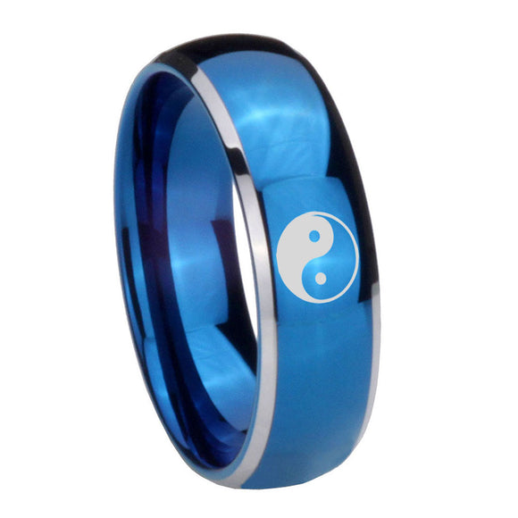 8mm Yin Yang Dome Blue 2 Tone Tungsten Carbide Men's Wedding Ring