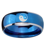 8mm Yin Yang Dome Blue 2 Tone Tungsten Carbide Men's Wedding Ring