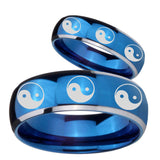 His Hers Multiple Yin Yang Dome Blue 2 Tone Tungsten Custom Ring for Men Set