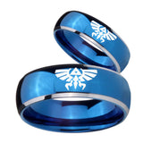 His Hers Zelda Skyward Sword Dome Blue 2 Tone Tungsten Wedding Ring Set
