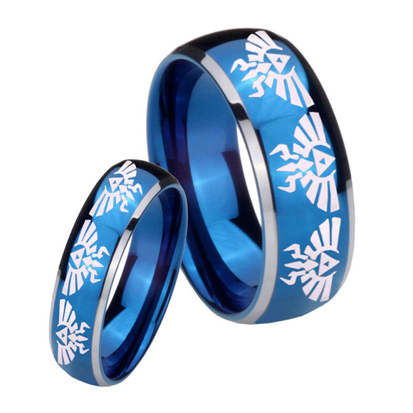 His Hers Multiple Zelda Skyward Sword Dome Blue 2 Tone Tungsten Engraving Ring Set