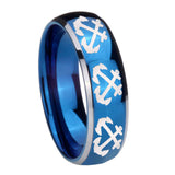 8mm Multiple Anchor Dome Blue 2 Tone Tungsten Carbide Mens Ring