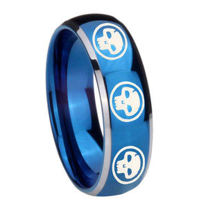 8mm Multiple Skull Dome Blue 2 Tone Tungsten Carbide Wedding Band Mens