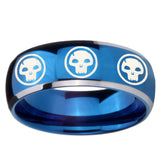 8mm Multiple Skull Dome Blue 2 Tone Tungsten Carbide Wedding Band Mens