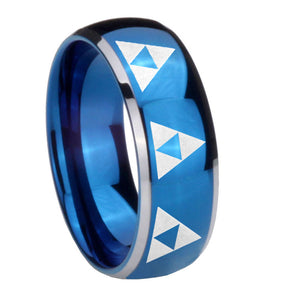 8mm Multiple Zelda Triforce Dome Blue 2 Tone Tungsten Carbide Bands Ring