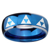8mm Multiple Zelda Triforce Dome Blue 2 Tone Tungsten Carbide Bands Ring