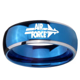 8MM Glossy Blue Dome Air Force Tungsten Carbide 2 Tone Laser Engraved Ring